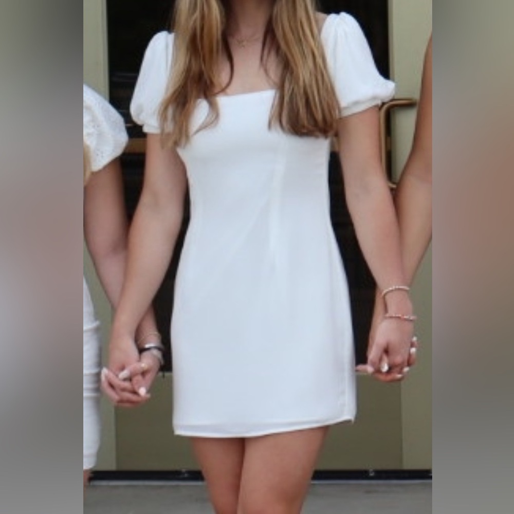 More To Come White Puff Sleeve Mini Dress – Size S